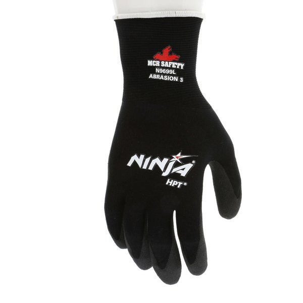 Mcr Safety Ninja HPT PVC Coated Nylon Gloves, 15 Gauge, Medium, Black,  N9699M